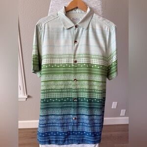 Tommy Bahama Ombre Tropical Button Up Shirt Mens Large Blue Green Resort EUC